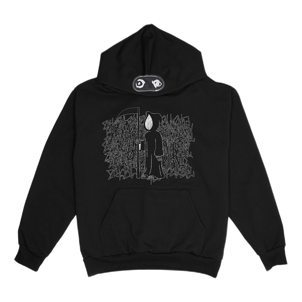 ACTUALHATE INC. – AH REAPER PULLOVER HOODIE – BLACK/WHITE