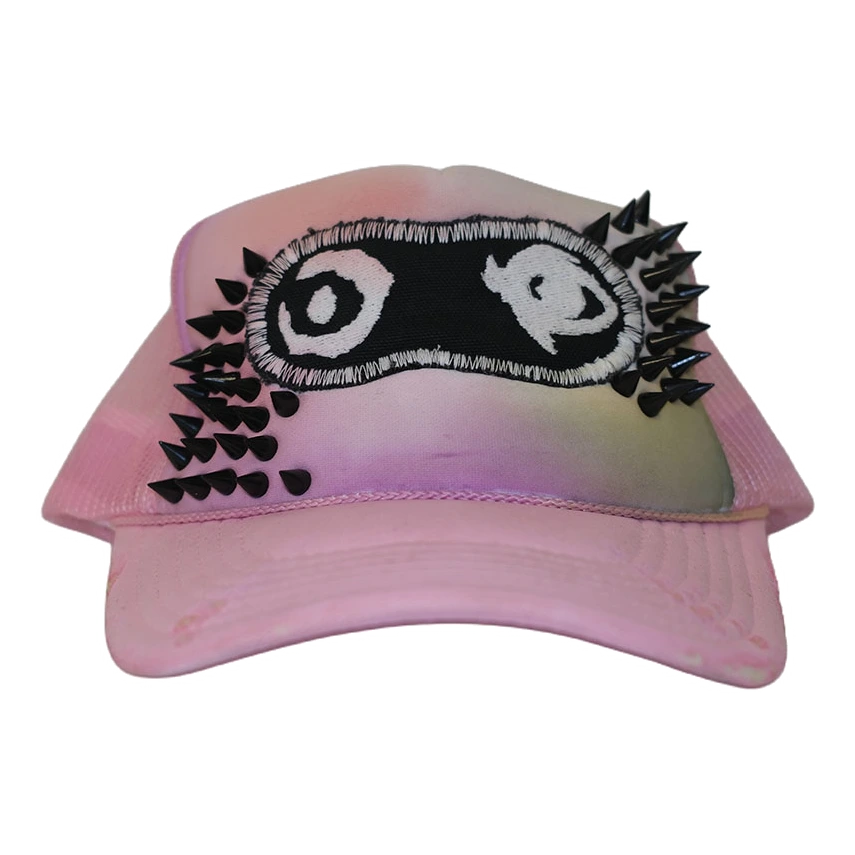 ‘UN-H8(ONE-OFF) – HAND PAINTED STUDDED TRUCKER HAT – PINK/MULTI